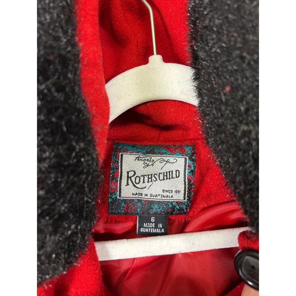 Vintage Holiday Rothschild Kids Size 6 Red Wool Hooded Faux Fur Trim Coat C56329